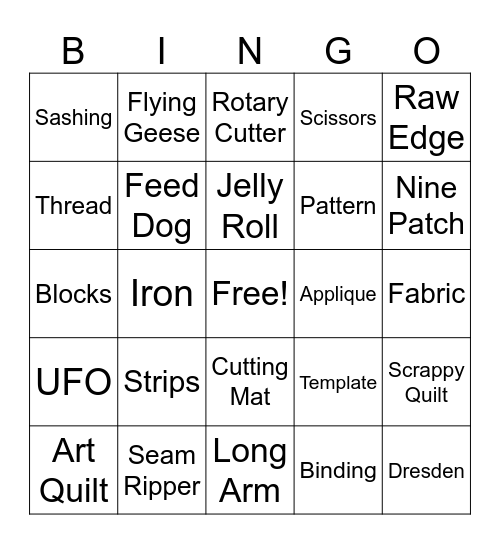 Brown Sugar Stitchers Quilt Guild Bingo Card