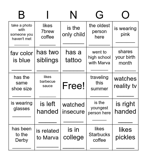 Find the guest bingo; who... Bingo Card