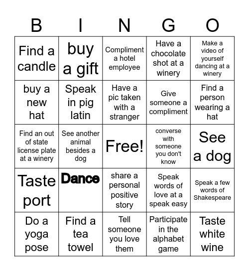 Temecula weekend Bingo Card