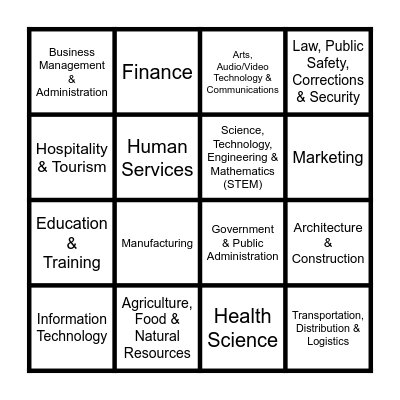 Career Cluster Bingo! Bingo Card