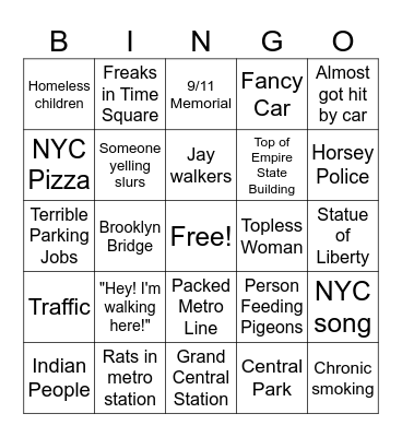 The New York Experience Bingo Card