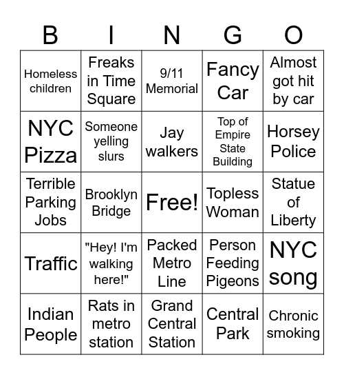 The New York Experience Bingo Card