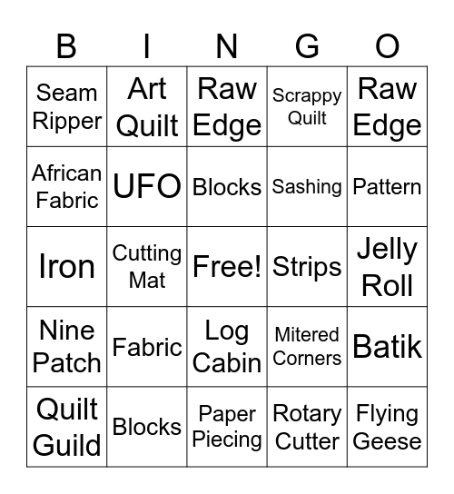 Brown Sugar Stitchers Quilt Guild Bingo Card