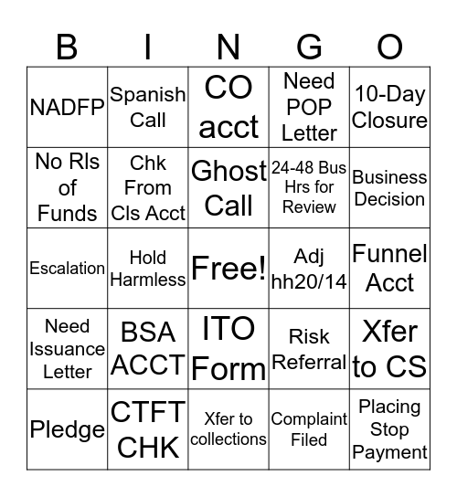 PCC BINGO Card