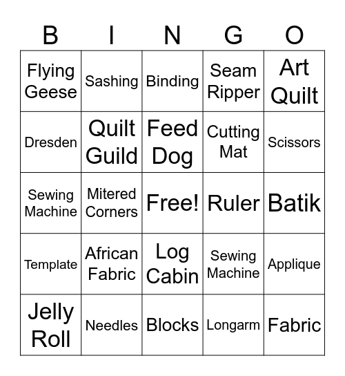 Brown Sugar Stitchers Quilt Guild Bingo Card
