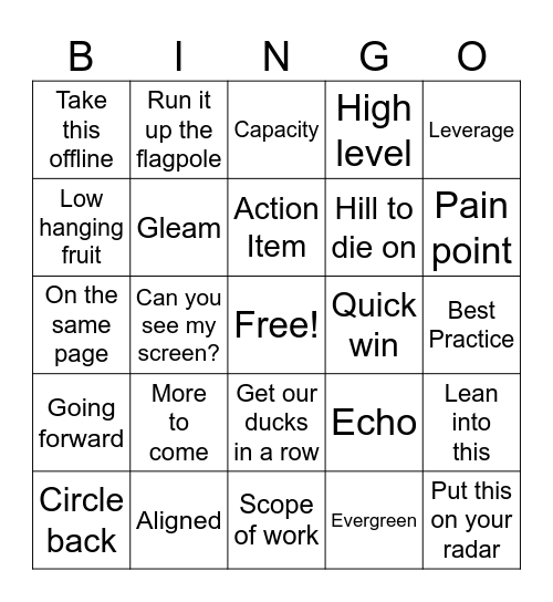 Corporate Buzzword Bingo Card