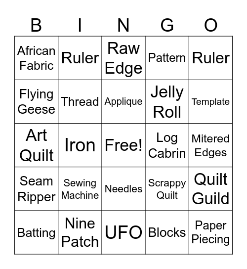 Brown Sugar Stitchers Quilt Guild Bingo Card