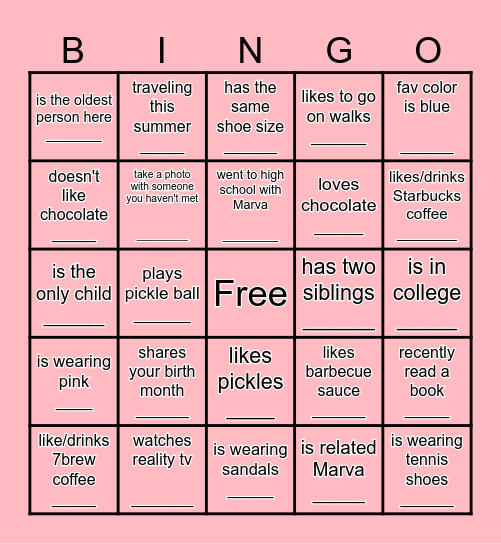 Find the guest bingo; Who... Bingo Card