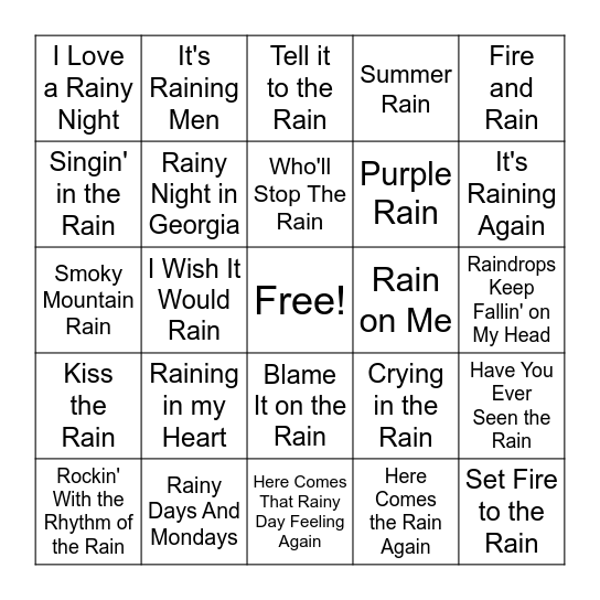 Rain Bingo Card