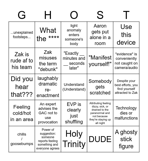 Ghost Adventures Bingo Card