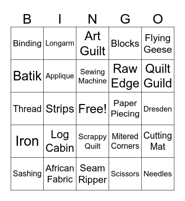 Brown Sugar Stitchers Quilt Guild Bingo Card