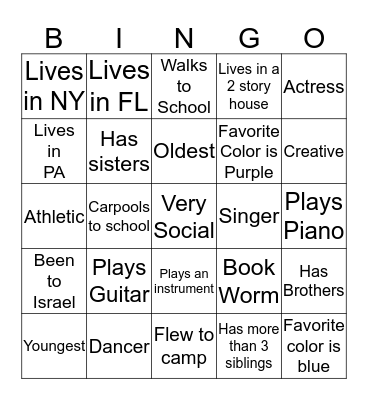 Welcome Bingo Card
