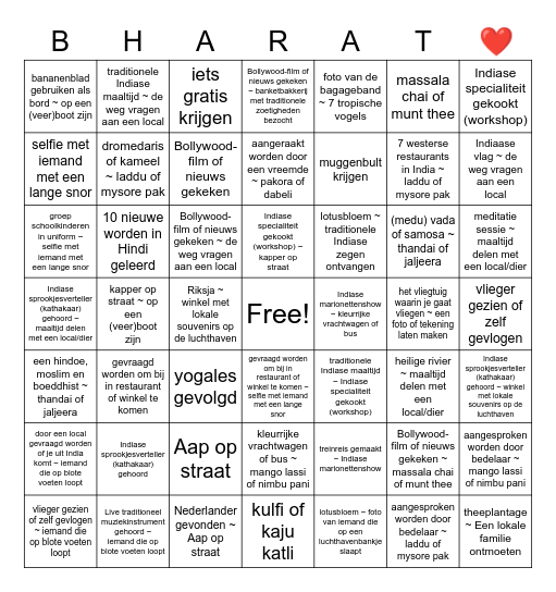 Photobingo for India Bingo Card
