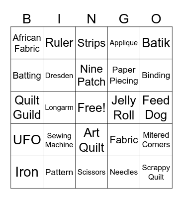 Brown Sugar Stitchers Quilt Guild Bingo Card