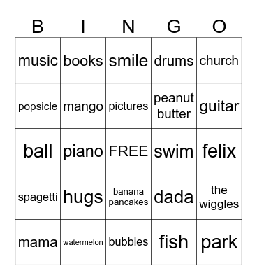 Jeremiah's Favorites Bingo Card