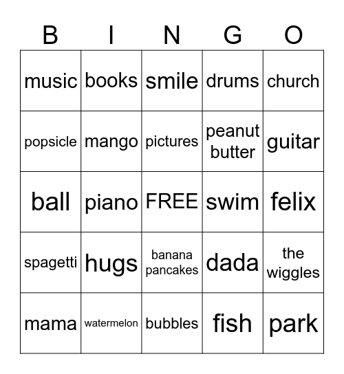 Jeremiah's Favorites Bingo Card