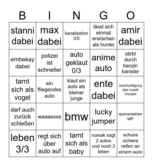 russik bingo Card