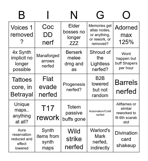 3.25 Bingo Card