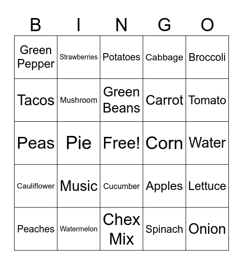 Farmers Market Bingo Card