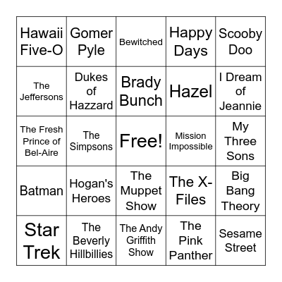 TV Theme Songs #1 Bingo Card