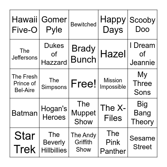 TV Theme Songs #1 Bingo Card
