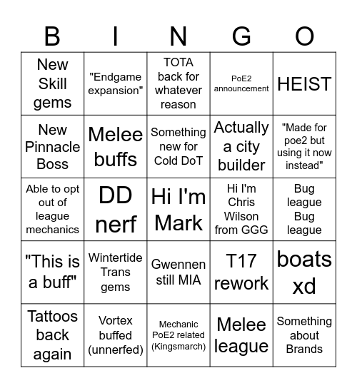 Kate's PoE Bing Board Bingo Card