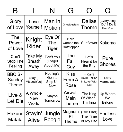 Singo Bingo - Movie Songs Bingo Card