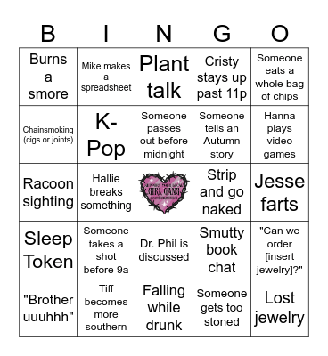 Sacred Siren Camping! Bingo Card