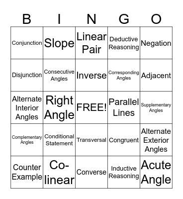 Geometry A Unit 2 Review Bingo Card