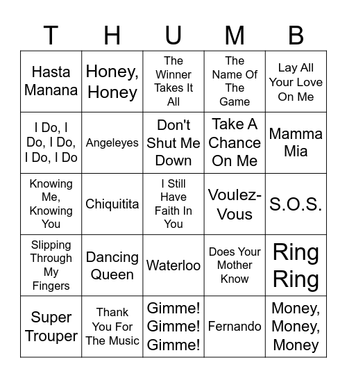ABBA All The Time! Bingo Card