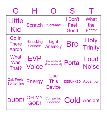Ghost Adventures Bingo Card
