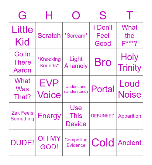 Ghost Adventures Bingo Card