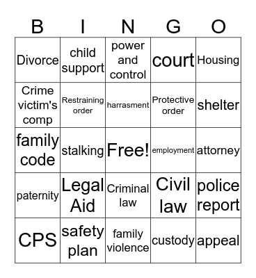 Legal Bingo Card