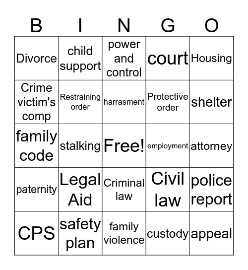 Legal Bingo Card