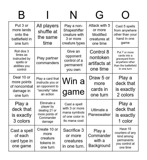 Commander Bingo - Sheet 1 Bingo Card