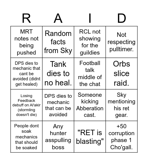 Raid Bingo Card