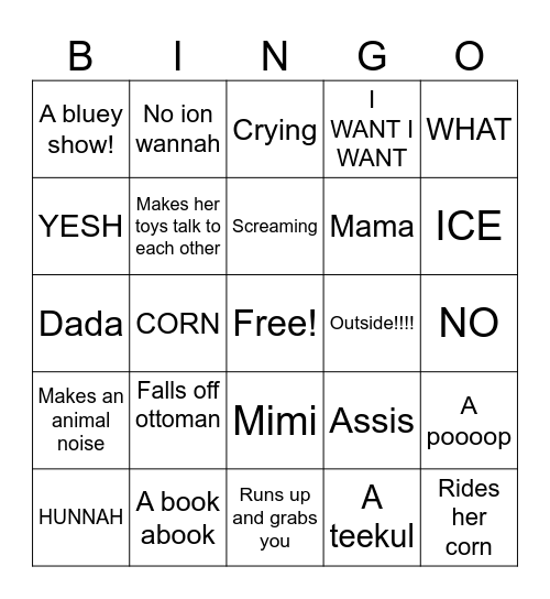 Nuggie Bingo Card