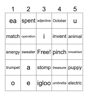 Short Vowel Sounds Bingo Card