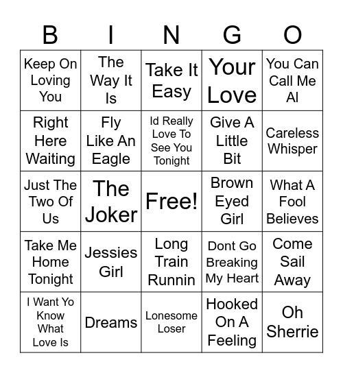 Yacht Rock Bingo Card