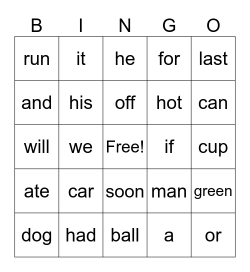 Word FUN Bingo Card