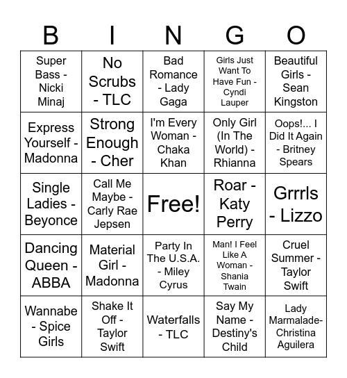 Diva Dance Party Bingo Card