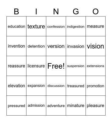 Beginning Consonant Suffixes & Endings Bingo Card