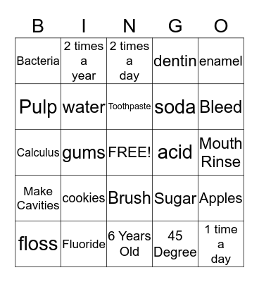 Healthy Smiles Bingo Card