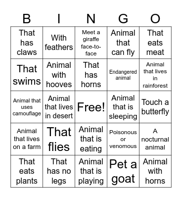 ZOO Bingo Card