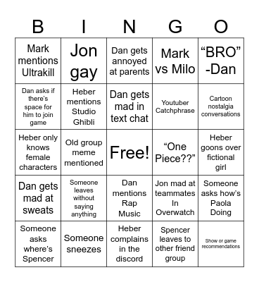 Da Gwoup Bingo Card