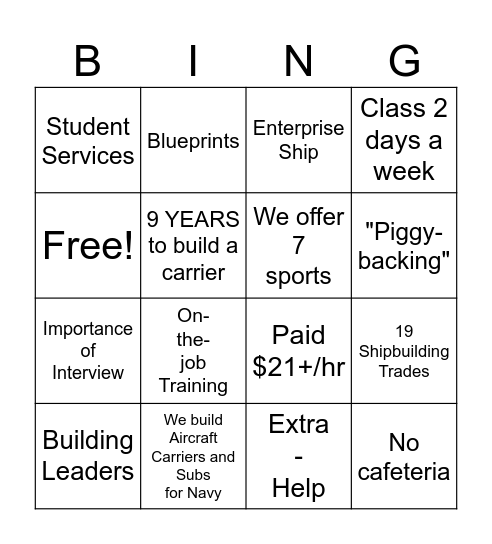 Apprentice School BINGO Card