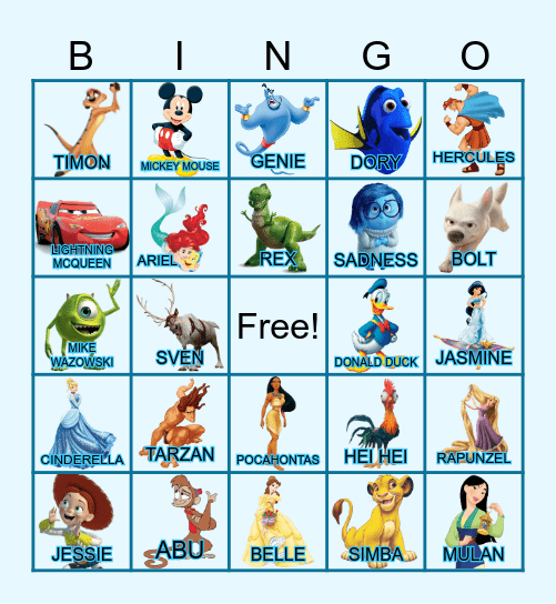 Disney (B) Bingo Card