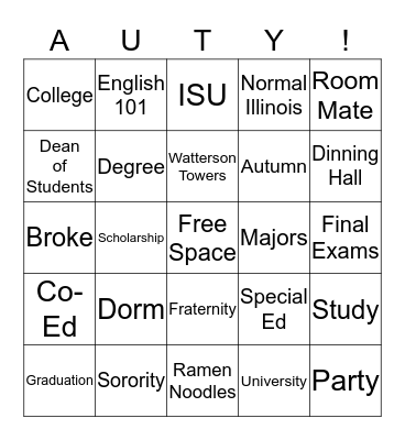 ILLINOIS STATE UNIVERSITY Bingo Card
