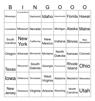 States Bingo Card