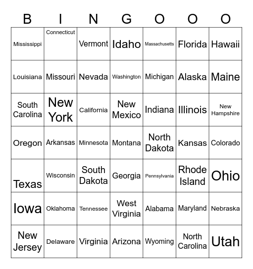 States Bingo Card